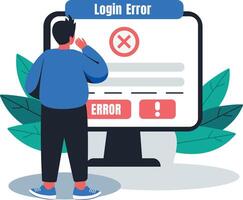 A flat illustration of a character having login error vector