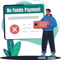A flat illustration of a character facing no funds payment error on website vector