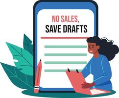 A flat illustration of character checking saved drafts vector