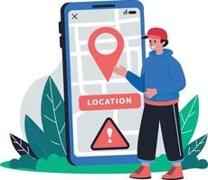 A flat illustration of character having location error problem vector