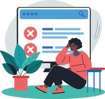 A flat illustration of a character facing website error vector