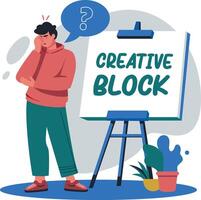 A flat illustration of confused character with creative block typography vector