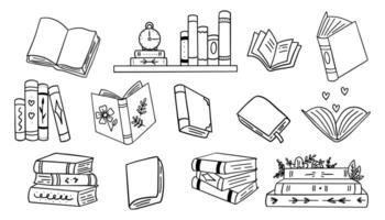 Book stack sketch set. Hand drawn sketch doodle style line book stack. Library, reading, school doodle concept icon background. Pen line style stroke. illustration vector