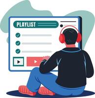 A flat illustration of a character listening music vector