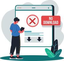 A flat illustration of a character facing download fail error vector