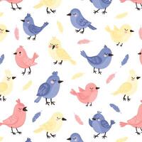 Seamless Pattern with Colourful Birds and Feathers vector