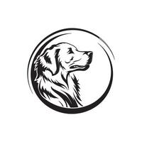 A logo of a golden retriever head in a circle. Black and white and has a simple, clear design. vector