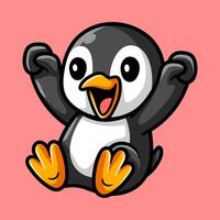 happy fun penguin cartoon character in slide isolated colored drawing line art style sketch classic vintage design illustration vector