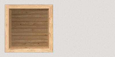 Concrete wall have square whitewashed wooden space for placing products presentation graphic illustration. vector