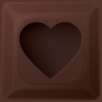Abstract 3D milk chocolate bar square background with heart frame paper cut style graphic illustration. vector