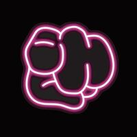 neon pointing hand isolated on black background. vector
