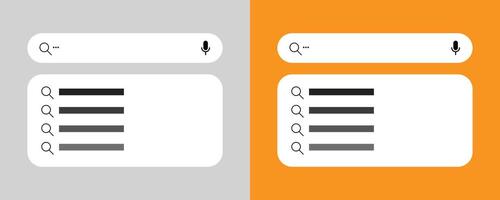 Modern search bar and list interface design. Internet browser search address and navigation bar. vector