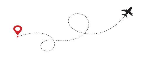 Airplane flight path from a location. Airplane line path travel icon of start point and end point dash line. vector