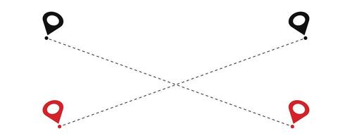 Location pins and connecting paths. Travel icon of start point and end point dash line. vector