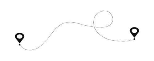 Journey or route concept of start point and end point dash line. Location pins and connecting paths. vector