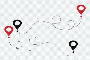 Location pins and connecting paths. Journey or route concept of start point and end point dash line. vector