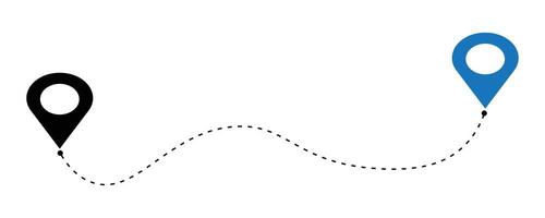 Route location icon dotted line road with start and end points. vector