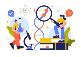 DNA and Genome Science Illustration with Molecules and Viruses in a Flat Style Cartoon Background vector