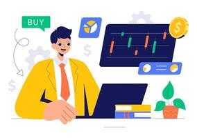 Design of Traders Monitoring Financial Charts and Digital Data Trends vector