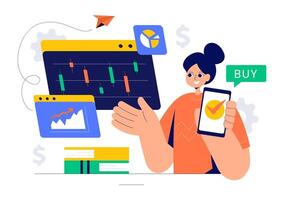 Traders and Data Analysts Evaluating Market Trends in Illustration Style vector