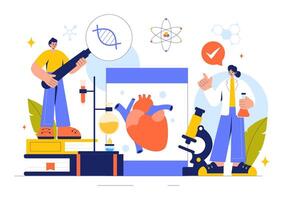 Illustration of DNA Molecule and Virus in Genetic Biotechnology and Science Concept with Flat Style Background vector