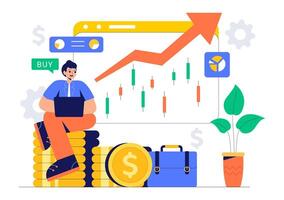 Data Analysis and Trading Illustration with Candlestick Graphs on Digital Devices vector