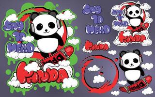 a panda bear sticker set with different designs vector