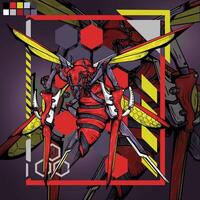 a red and yellow insect with a yellow and red background vector