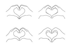 Valentine's Day Hand Heart Gesture Line Art Set Hands Shaping a Heart vector