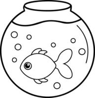 Simple Line Drawing Goldfish in a Round Fishbowl vector