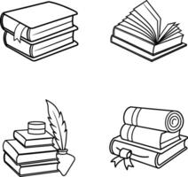 Stack of Books, Open Book, Quill, Inkwell Literary Icons vector