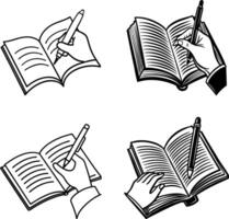 Writing Hands Books Open Pages Pencils Note Taking Studying Learning vector