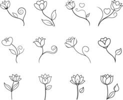 Elegant Line Art Floral Designs Twelve Simple Flower Illustrations vector