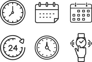 Time Management Icons Clocks, Calendars, and 247 Availability vector