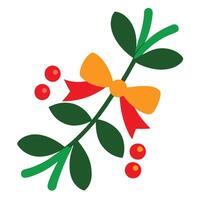 Festive Holiday Mistletoe Sprig with Red Bow and Berries vector