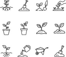 Planting Seedling Growth Stages Gardening Tools and Process vector