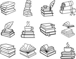 Stacks of Books, Tea, Quills Reading Nook Illustrations vector
