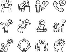 Mental Health Icons Stress, Anxiety, Healing, Support, and Growth vector