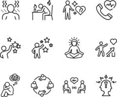 Mental Health Icons Stress, Anxiety, Support, Healing, and Growth vector
