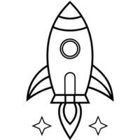 Outlined Rocket Launching, Space Flight, Stars, Blast Off, Simple Design vector