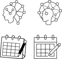Mind Mapping, Network Thinking, Planning, Scheduling, Calendar Icons vector