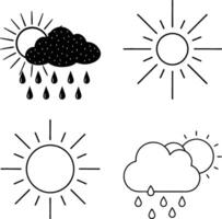 Sun, Clouds, Rain, Weather Icons, Simple, Line Art, Climate, Symbols, Design, Forecast vector
