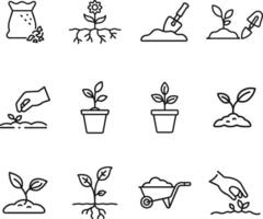 Gardening Icons Planting, Growing, Seeds, Tools, and Soil vector