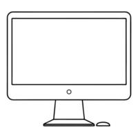 Simple Line Drawing of Desktop Computer and Mouse vector