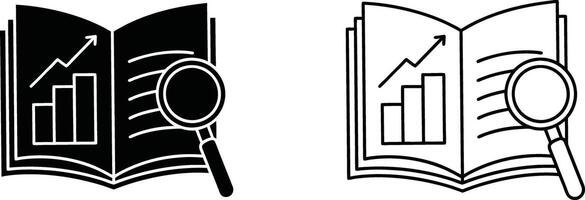 Financial Report Analysis Book, Graph, Magnifying Glass, Data Research vector