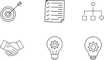 Business Strategy Icons Target, Checklist, Hierarchy, Partnership, Innovation vector