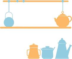 Kitchen Shelf Decor Pastel Teapots, Kettle, and Pot vector