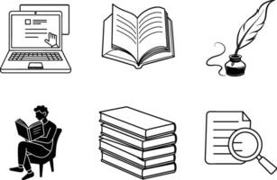 Digital Literacy Online Learning, Books, Reading, and Writing vector