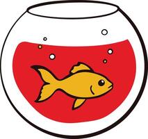 Single Goldfish Swimming in Red Round Glass Bowl vector