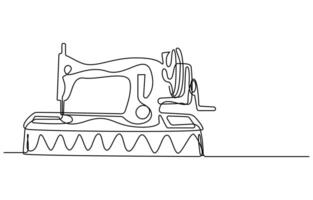 Sewing machine continuous one line drawing vector